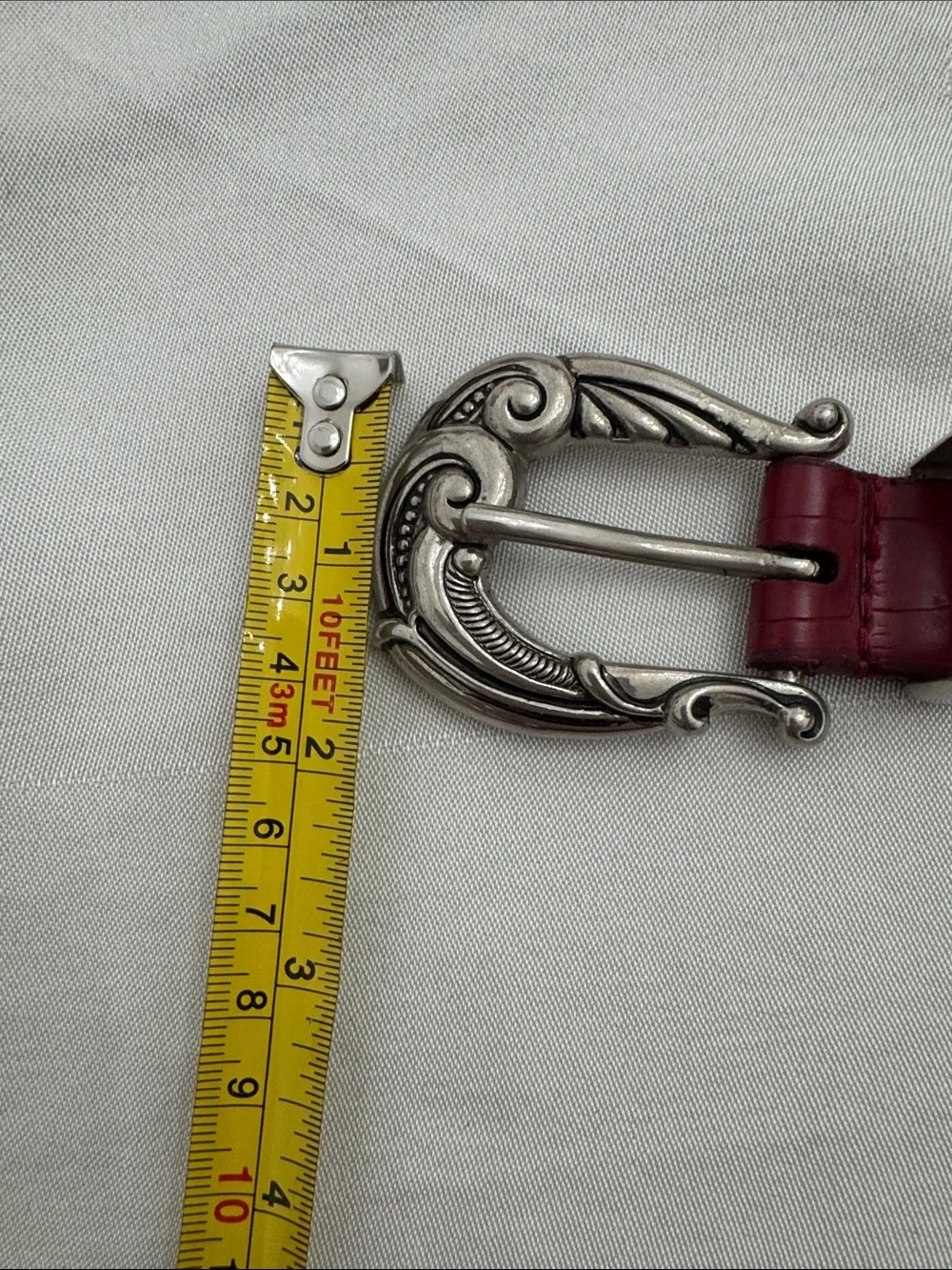 Women's Red Croc-Embossed leather Belt with Decorative Silver tone Buckle (mlb)